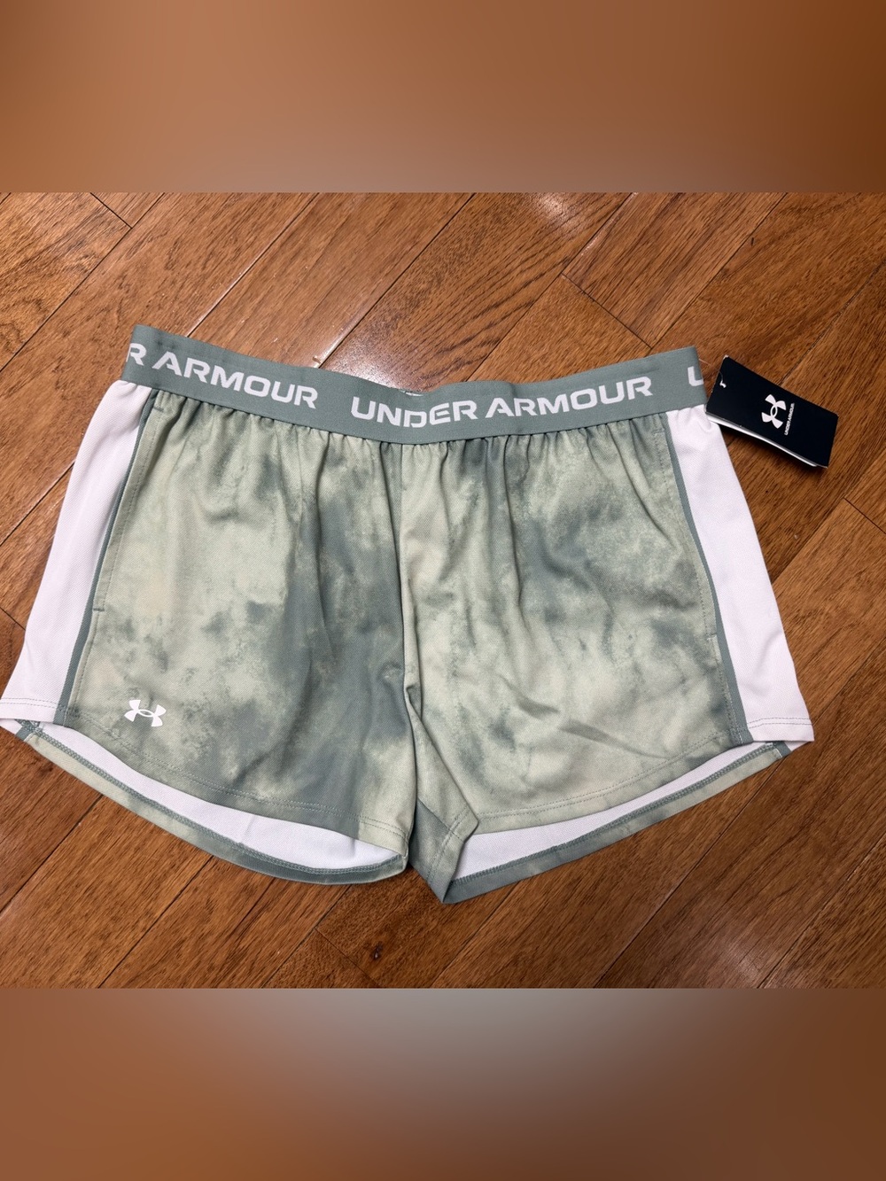 Under Armour G Tech Play Up Print Sage Green Athletic Shorts with White Trim YXL